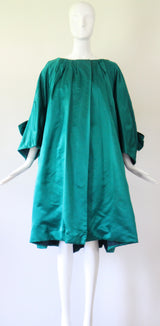 "Peacock Green Satin" Vintage 1950's Peacock Green Duchess Satin Pleated Swing Coat UK 8-14 US 4-10