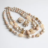"Crystal Palette" Vintage 1950's Pearlescent & Marbled Bead Necklace & Earring Demi-Parure Set