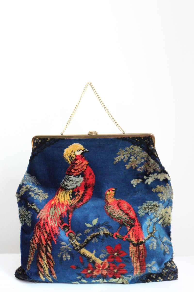 "Velvet Birds" Vintage 1960's Large Velvet Bird Handbag