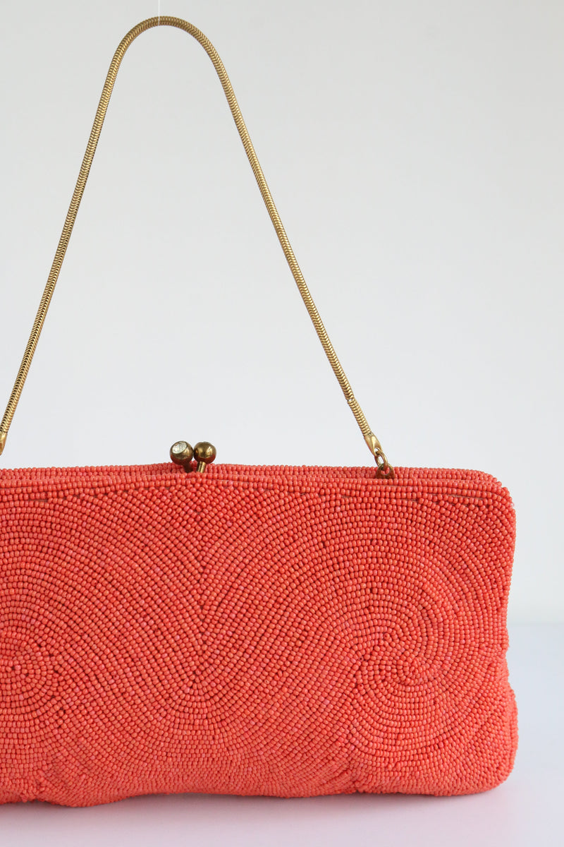 "Coral Rocaille" Vintage 1950's Coral Beaded Handbag