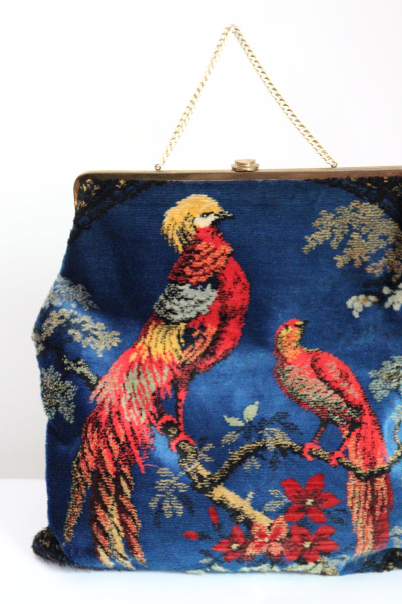 "Velvet Birds" Vintage 1960's Large Velvet Bird Handbag