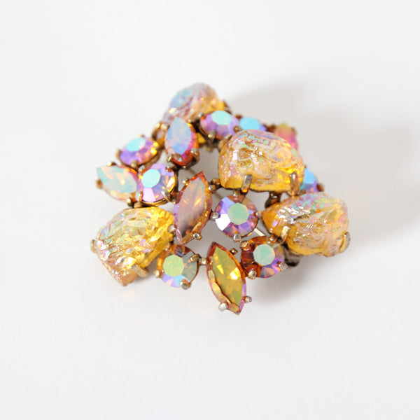 "Schiaparelli" Vintage 1950's Lava Rock & Rhinestone Brooch