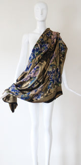"Lilac Florals" Vintage 1920's Lilac & Blue Floral Gold Silk Lamé Shawl