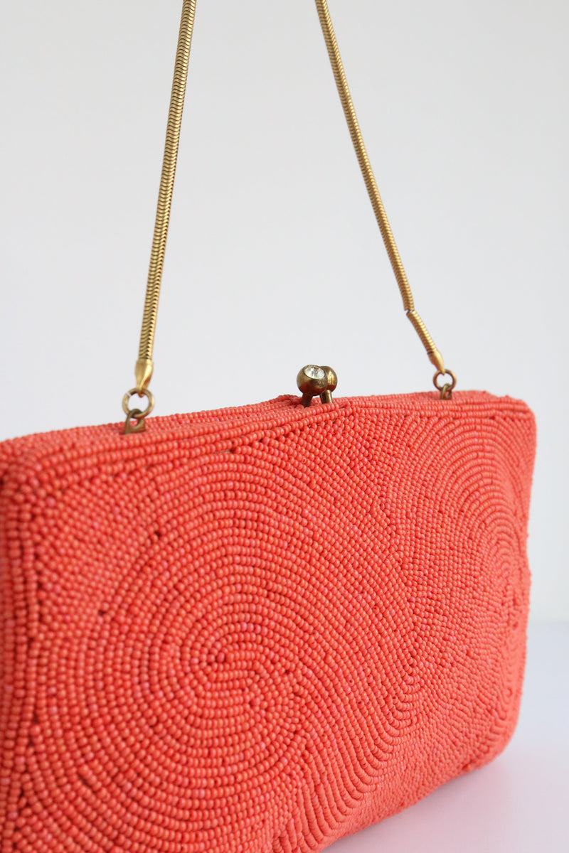 "Coral Rocaille" Vintage 1950's Coral Beaded Handbag