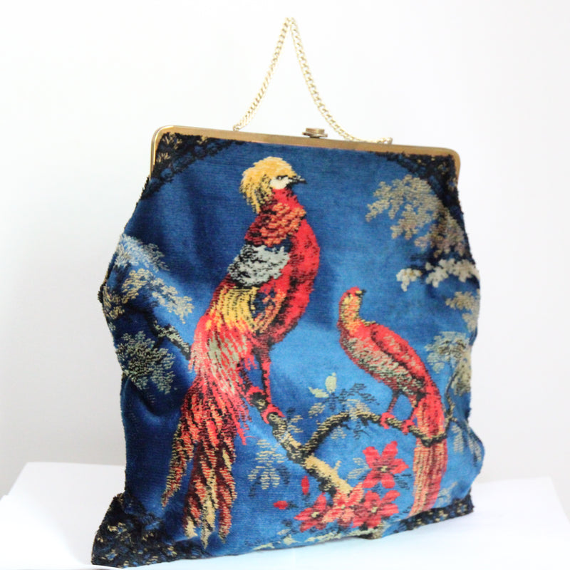 "Velvet Birds" Vintage 1960's Large Velvet Bird Handbag