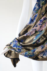 "Lilac Florals" Vintage 1920's Lilac & Blue Floral Gold Silk Lamé Shawl