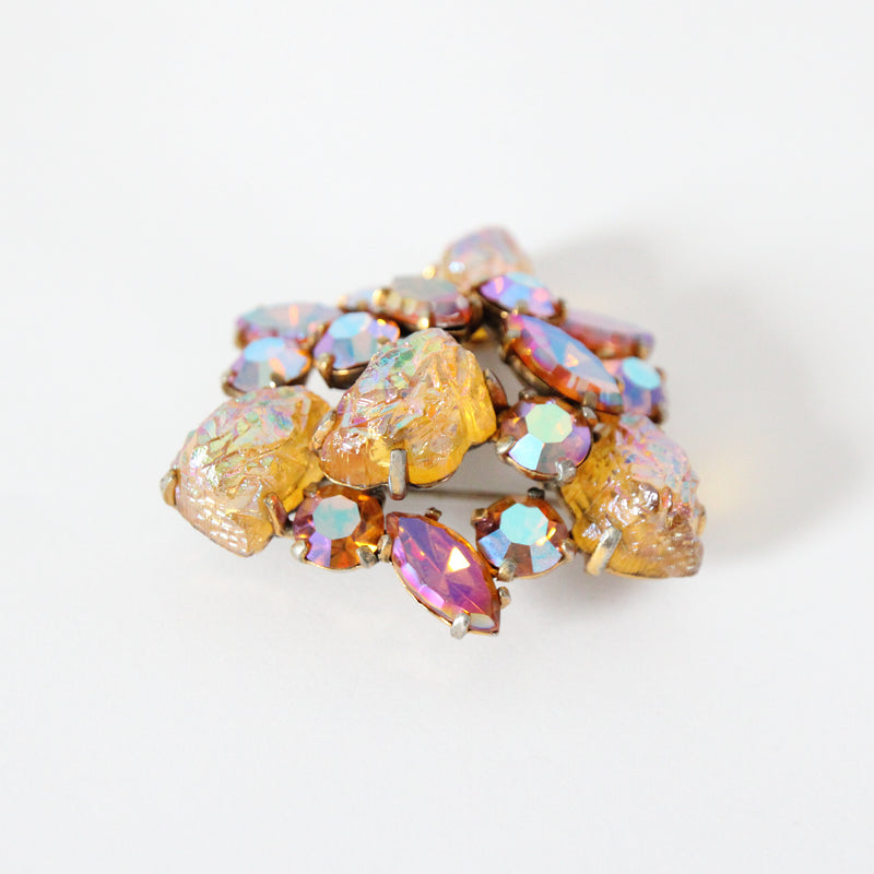 "Schiaparelli" Vintage 1950's Lava Rock & Rhinestone Brooch