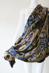 "Lilac Florals" Vintage 1920's Lilac & Blue Floral Gold Silk Lamé Shawl