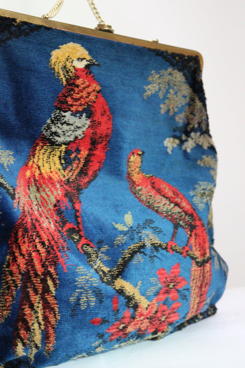 "Velvet Birds" Vintage 1960's Large Velvet Bird Handbag