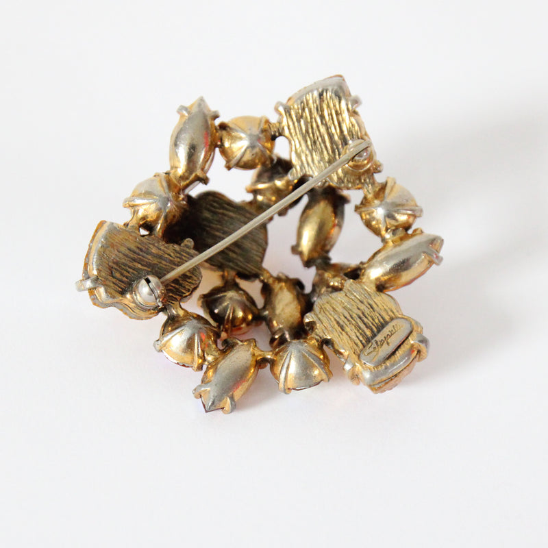"Schiaparelli" Vintage 1950's Lava Rock & Rhinestone Brooch