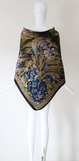 "Lilac Florals" Vintage 1920's Lilac & Blue Floral Gold Silk Lamé Shawl