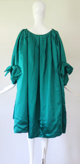 "Peacock Green Satin" Vintage 1950's Peacock Green Duchess Satin Pleated Swing Coat UK 8-14 US 4-10