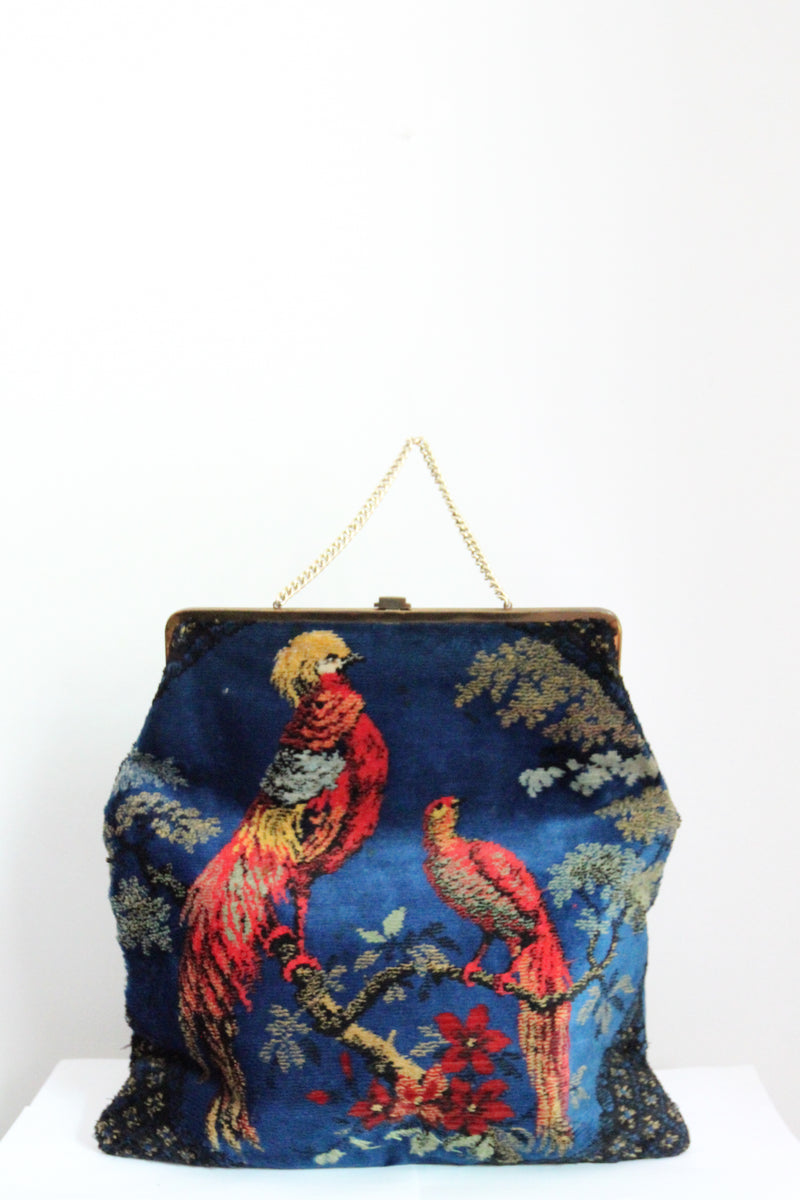 "Velvet Birds" Vintage 1960's Large Velvet Bird Handbag