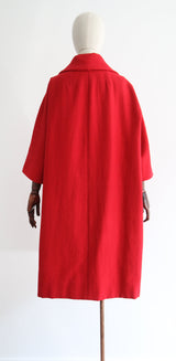 "Pillar Box Red" Vintage 1960's Christian Dior Wool Coat UK 14-18 US 10-14