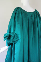 "Peacock Green Satin" Vintage 1950's Peacock Green Duchess Satin Pleated Swing Coat UK 8-14 US 4-10