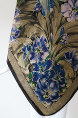 "Lilac Florals" Vintage 1920's Lilac & Blue Floral Gold Silk Lamé Shawl