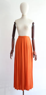 "Citrouille Orange" Vintage 1970's Jean Halm Silk Pleated Skirt UK 6 US 2