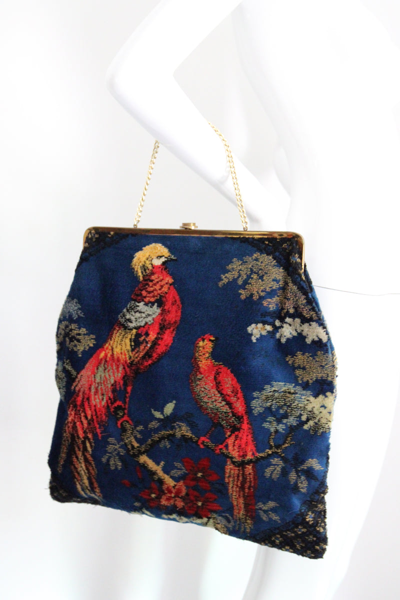 "Velvet Birds" Vintage 1960's Large Velvet Bird Handbag