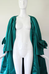 "Peacock Green Satin" Vintage 1950's Peacock Green Duchess Satin Pleated Swing Coat UK 8-14 US 4-10