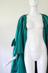 "Peacock Green Satin" Vintage 1950's Peacock Green Duchess Satin Pleated Swing Coat UK 8-14 US 4-10