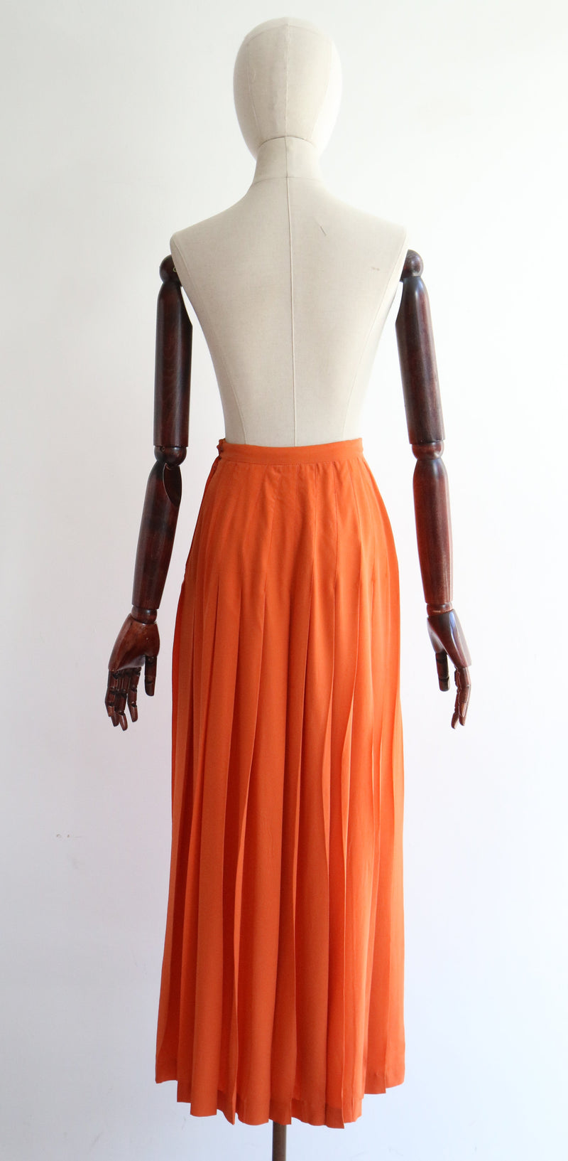 "Citrouille Orange" Vintage 1970's Jean Halm Silk Pleated Skirt UK 6 US 2