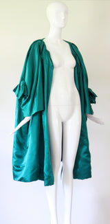 "Peacock Green Satin" Vintage 1950's Peacock Green Duchess Satin Pleated Swing Coat UK 8-14 US 4-10