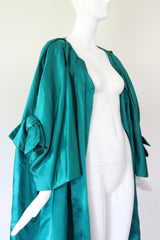 "Peacock Green Satin" Vintage 1950's Peacock Green Duchess Satin Pleated Swing Coat UK 8-14 US 4-10