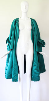 "Peacock Green Satin" Vintage 1950's Peacock Green Duchess Satin Pleated Swing Coat UK 8-14 US 4-10