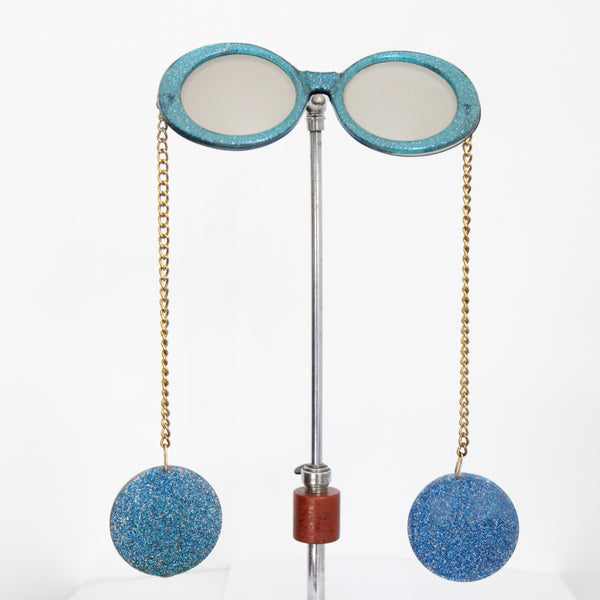 "Electric Glitter" Vintage 1960's Electric Blue Glitter Chain Sunglasses