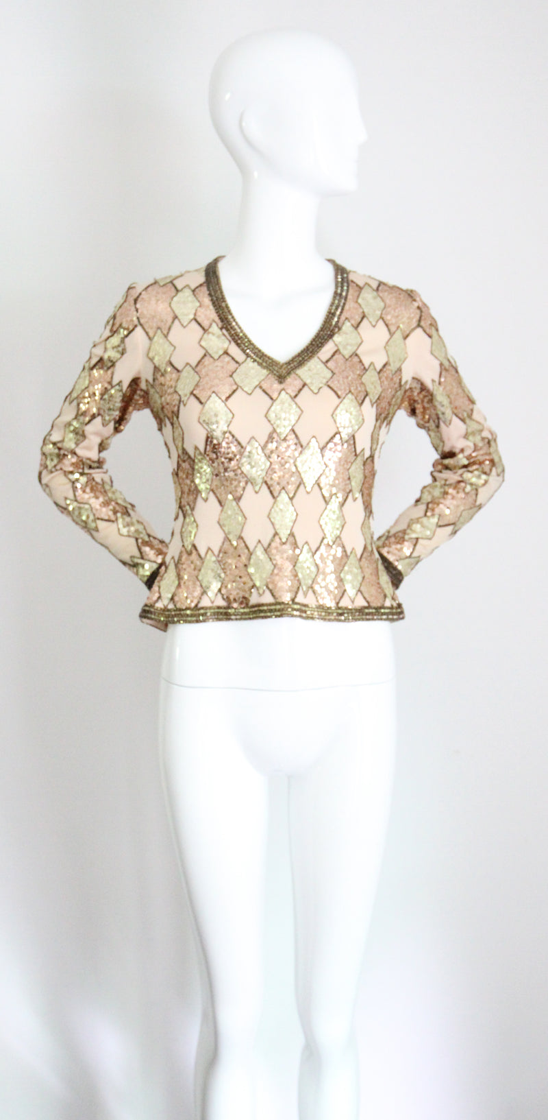 "Trio of Gold" Vintage 1960's Gold Sequin & Bead Blouse UK 8 US 4