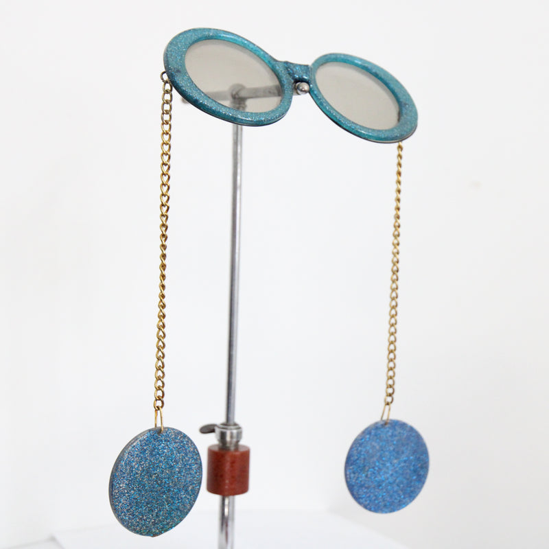 "Electric Glitter" Vintage 1960's Electric Blue Glitter Chain Sunglasses