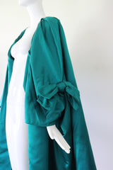 "Peacock Green Satin" Vintage 1950's Peacock Green Duchess Satin Pleated Swing Coat UK 8-14 US 4-10