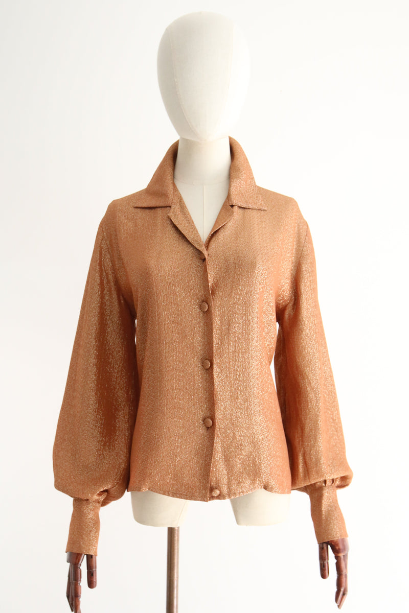 "Dusty Coral & Gold" Vintage 1950's Dusty Coral & Gold Thread Blouse UK 14 US 10