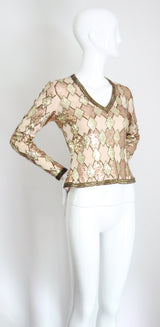 "Trio of Gold" Vintage 1960's Gold Sequin & Bead Blouse UK 8 US 4