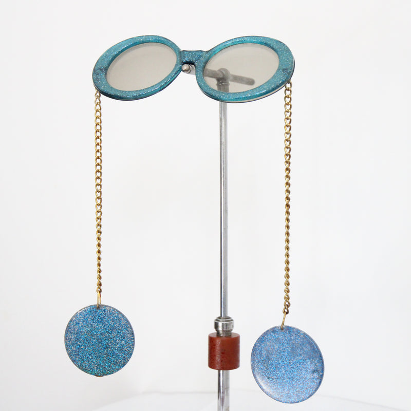 "Electric Glitter" Vintage 1960's Electric Blue Glitter Chain Sunglasses