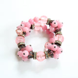 "Pink Glass & Rhinestones" Vintage 1940's Pink Glass Bead & Rhinestone Wire Cuff Bracelet