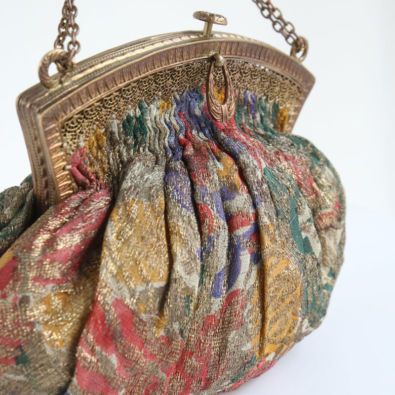 "Lamé Florals" Vintage 1920's Gold Lamé Floral Handbag