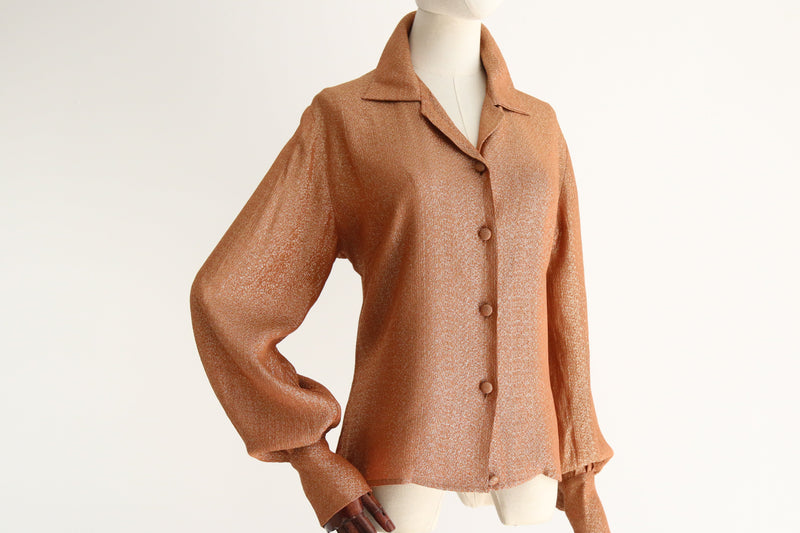 "Dusty Coral & Gold" Vintage 1950's Dusty Coral & Gold Thread Blouse UK 14 US 10