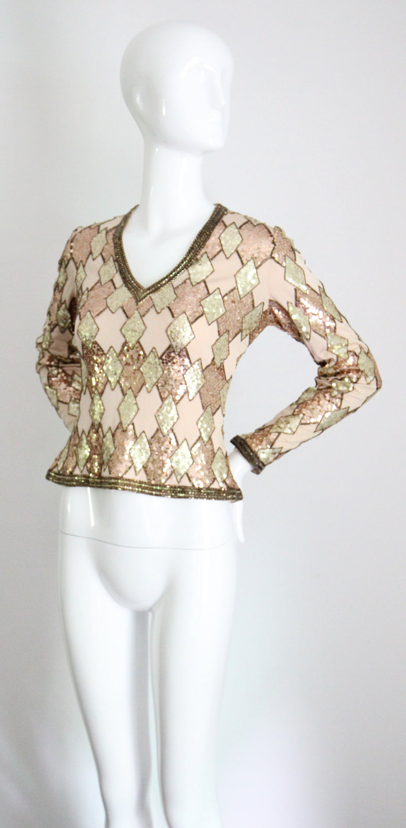 "Trio of Gold" Vintage 1960's Gold Sequin & Bead Blouse UK 8 US 4