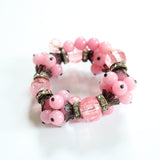 "Pink Glass & Rhinestones" Vintage 1940's Pink Glass Bead & Rhinestone Wire Cuff Bracelet