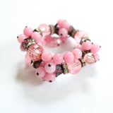 "Pink Glass & Rhinestones" Vintage 1940's Pink Glass Bead & Rhinestone Wire Cuff Bracelet