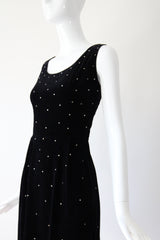 "Velvet & Rhinestones" Vintage 1950's Black Velvet & Rhinestone Embellished Cocktail Dress UK 8 US 4