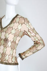 "Trio of Gold" Vintage 1960's Gold Sequin & Bead Blouse UK 8 US 4