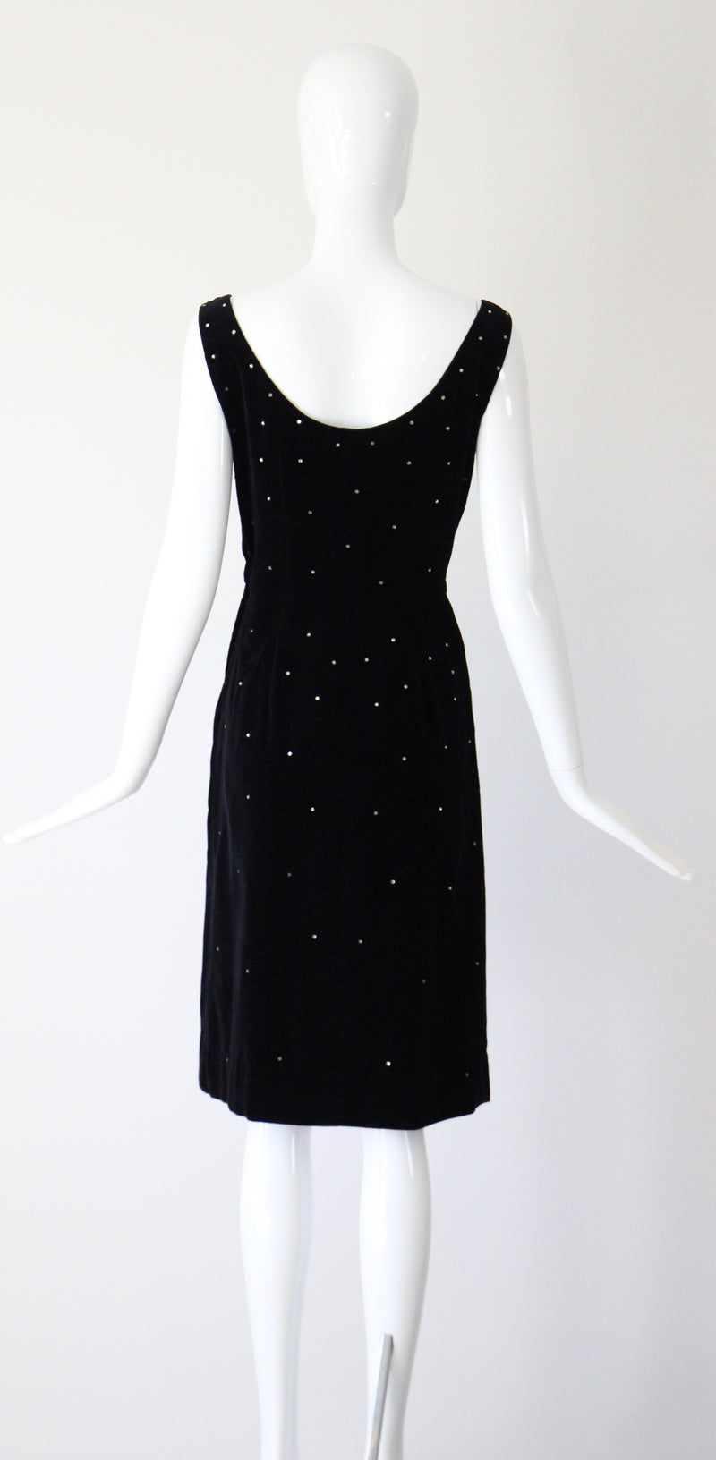 "Velvet & Rhinestones" Vintage 1950's Black Velvet & Rhinestone Embellished Cocktail Dress UK 8 US 4