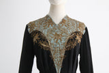 "Gold Lamé & Sequin Soutache" Vintage 1940's Black & Eau De Nil Embellished Dress UK 12-14 US 8-10