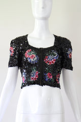 "Sequin Florals" Vintage 1930's Tulle & Sequin Floral Blouse UK 8 US 4