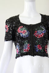 "Sequin Florals" Vintage 1930's Tulle & Sequin Floral Blouse UK 8 US 4