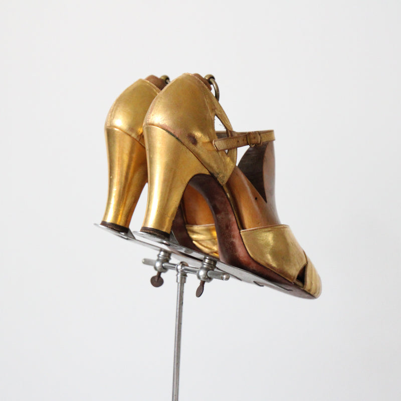 "Golden Toes" Vintage 1940's Gold Leather Peep Toe Heels UK 5 EU 38 US 7