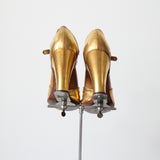 "Golden Toes" Vintage 1940's Gold Leather Peep Toe Heels UK 5 EU 38 US 7