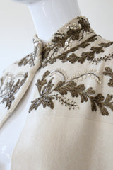 "Cream Wool & Gold Embroidery" Vintage 1940's Cream Wool Beaded & Embroidered Cape UK 8-12 US 4-8